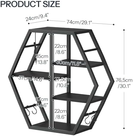 HOOBRO Gaming Floating Shelf with LED Lights Hexagonal Wall Mount Black BB76DBJ01
