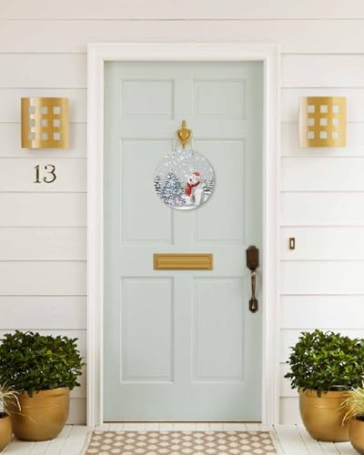 Christmas Welcome Sign Front Door Decor 10 Inch Wooden Wreath