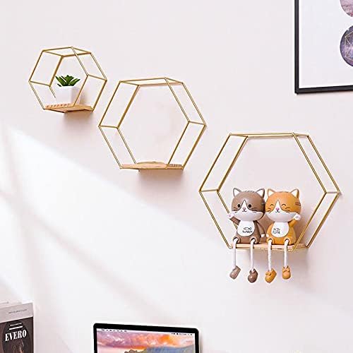 3Pcs Gold Hexagonal Floating Shelves Wall Decor