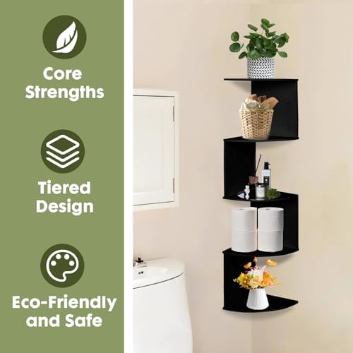 LuiceABC 5 Tier Corner Floating Shelf Black