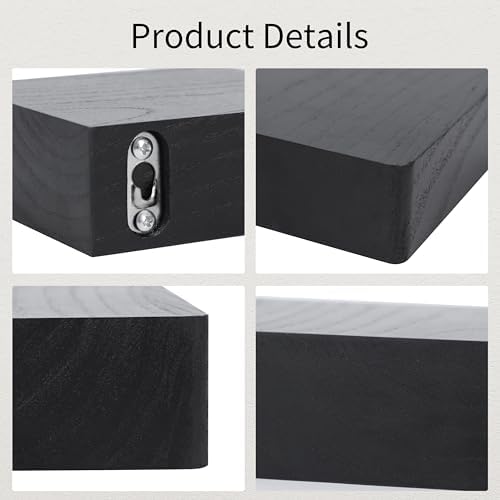 Set of 3 Black Floating Shelves for Wall