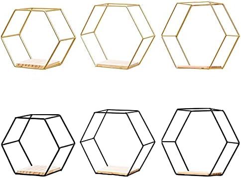 Floating Hexagon Shelves with Gold Frame