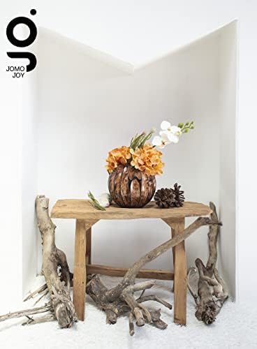 Small Round Sculptured Wooden Vase for Dried Flowers and Decorative Grass Display