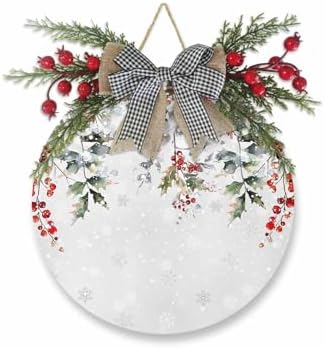 Christmas Welcome Sign with Red Berry and Snowflake Design