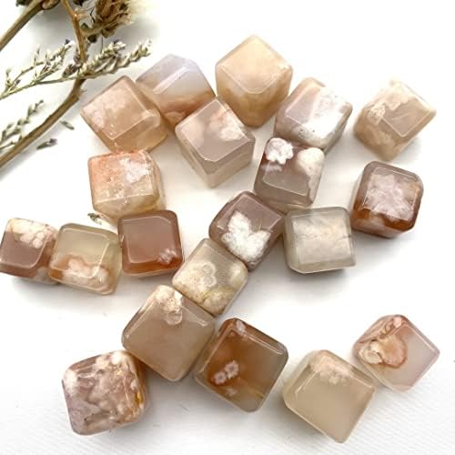 1pc Natural Cherry Blossom Agate Cube Crystal Decor Stone
