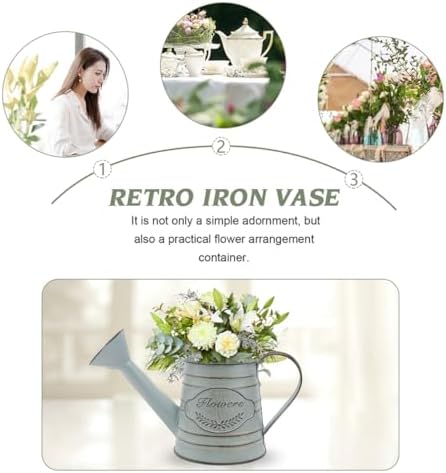 2Pcs Vintage Metal Flower Planter Antique Decorative Vase for Farmhouse Rustic Style Flower Holder with Handles