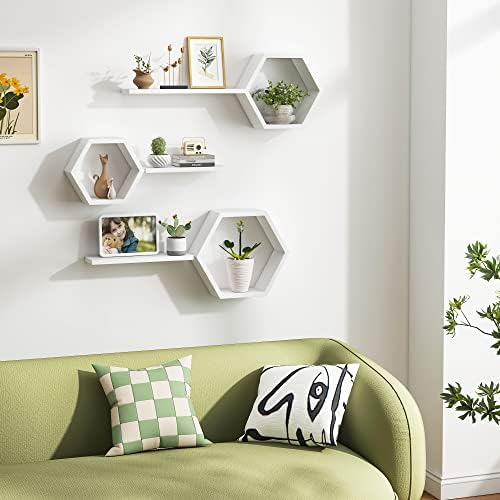 Wooden Hexagon Floating Shelves Set of 6 White Pine