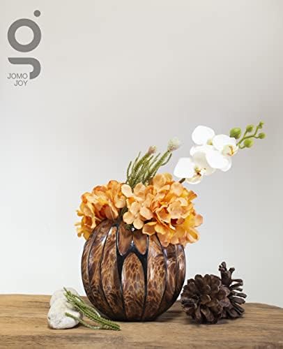 Small Round Sculptured Wooden Vase for Dried Flowers and Decorative Grass Display