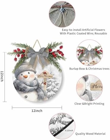 Welcome Sign Christmas Wreath Decorations Snowman Wood Wall Decor
