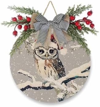 Welcome Sign Christmas Wreath Owl Wood Door Decor