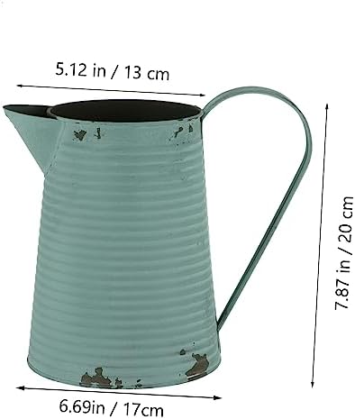 BESPORTBLE Vintage Style Iron Flower Pot Light Blue Pitcher Vase for Farmhouse Decor