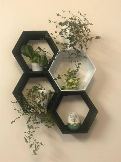 Hexagon Floating Shelves Set of 3 Wall Mounted Plastic