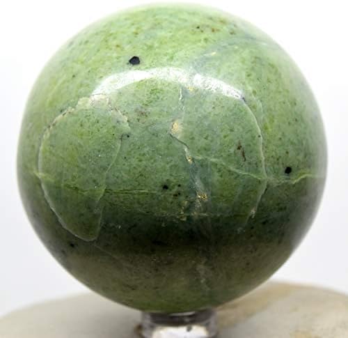 64mm Green Jade Sphere Natural Nephrite Crystal Ball with Stand