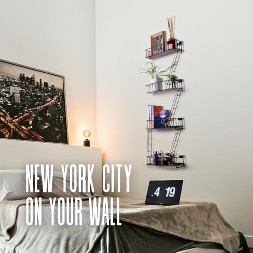 4 Tier Fire Escape Wall Shelf - Black Metal Decor Ladder Shelf