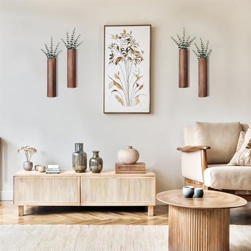 4 Pack Wood Wall Planter with Artificial Eucalyptus