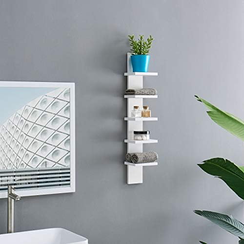 Danya B 5 Tier Wall Shelf Unit Vertical - Floating Storage Home Decor Organizer White