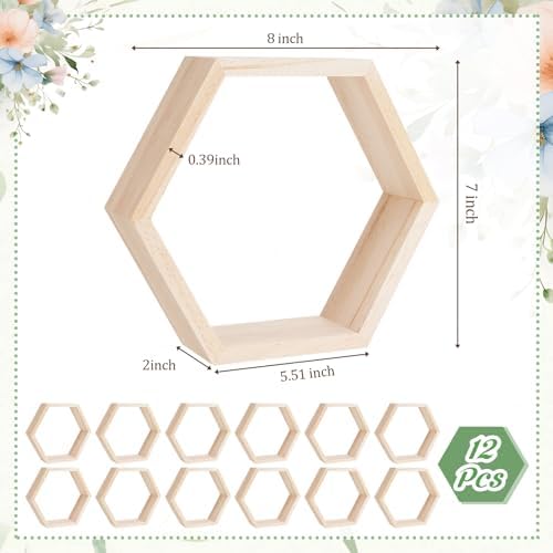 Barydat 12 Pcs 8 Inch Hexagon Shelves Wall Decor