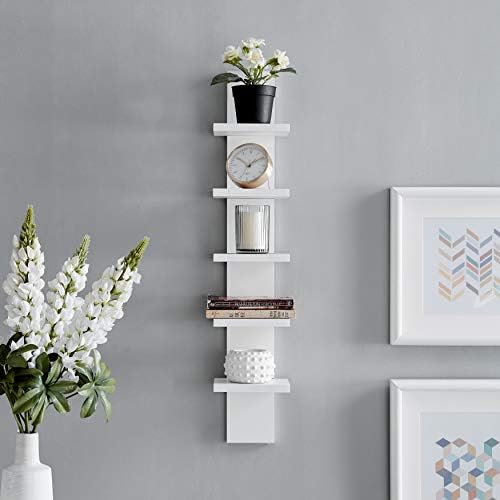 Danya B 5 Tier Wall Shelf Unit Vertical - Floating Storage Home Decor Organizer White