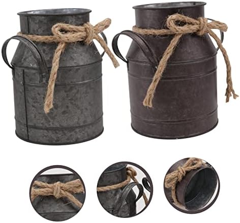 2pcs Vintage Iron Flower Bucket for Succulents Retro Decor with Small Handle for Home and Garden