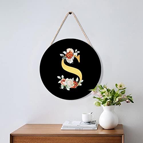 Farmhouse Front Door Hanger Rose Gold Initial Letter S Wood Sign 10x10in