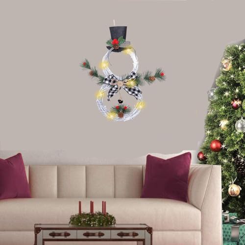 16 x 8 inch LED Lighted Christmas Snowman Wreath Hanging Decor