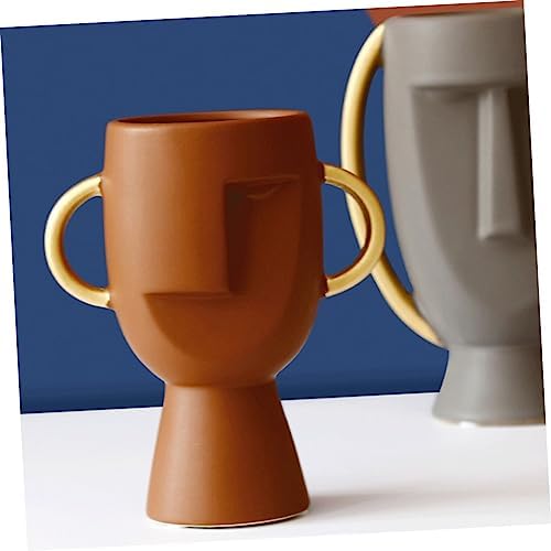 Human Face Ceramic Vase Dry Flower Holder for Home Decoration Unique Table Ornament Grey Craft