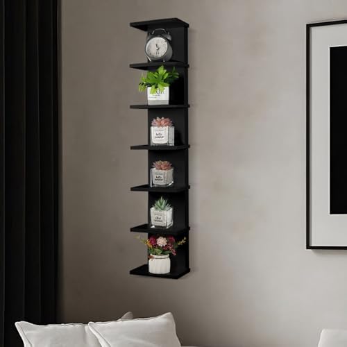 7 Tier Wall Shelf Unit - Black Floating Storage Organizer