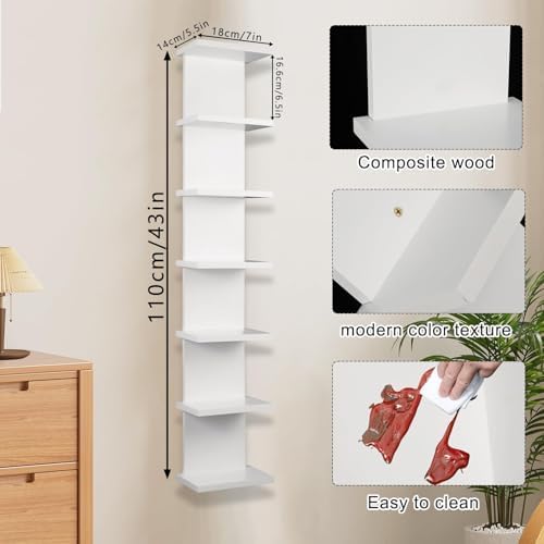 7 Tier Wall Shelf Unit - White Floating Storage