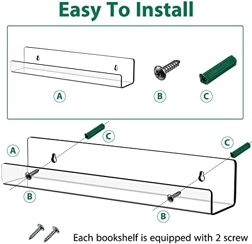 Blulu 16 Packs 14 Inch Acrylic Floating Shelf for Home Decor