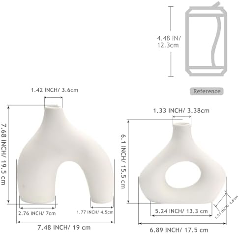 GarDream White Ceramic Vase Set of 2 Minimalist Donut Style