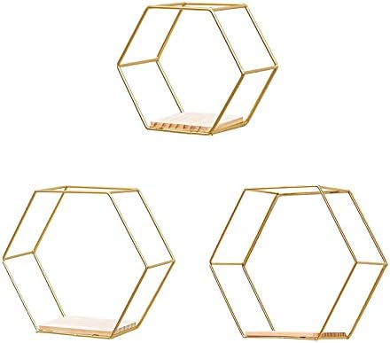3Pcs Gold Hexagonal Floating Shelves Wall Decor