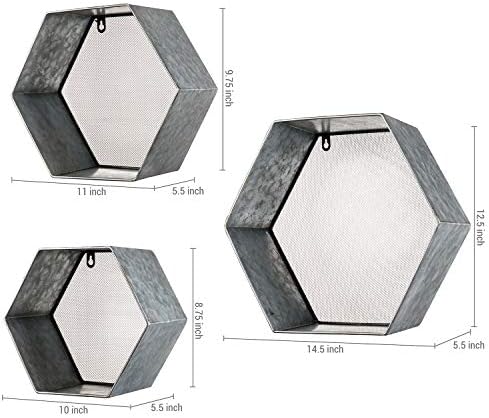 3 Piece Rustic Hexagon Floating Shelves Set
