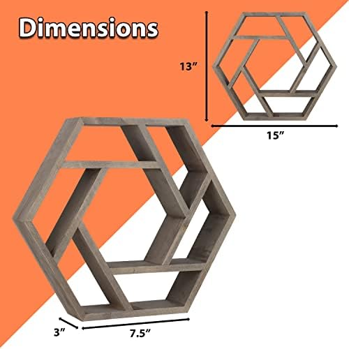 Venture Decor Crystal Display Shelf Hexagon Floating Wall Mount for Healing Stones and Chakra Decor