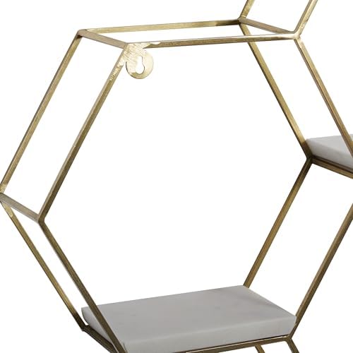 Deco 79 Gold Marble Hexagon Floating Shelf