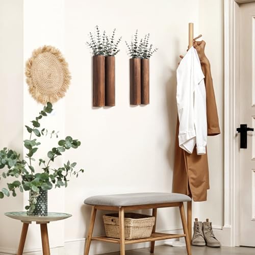 4 Pack Wood Wall Planter with Artificial Eucalyptus