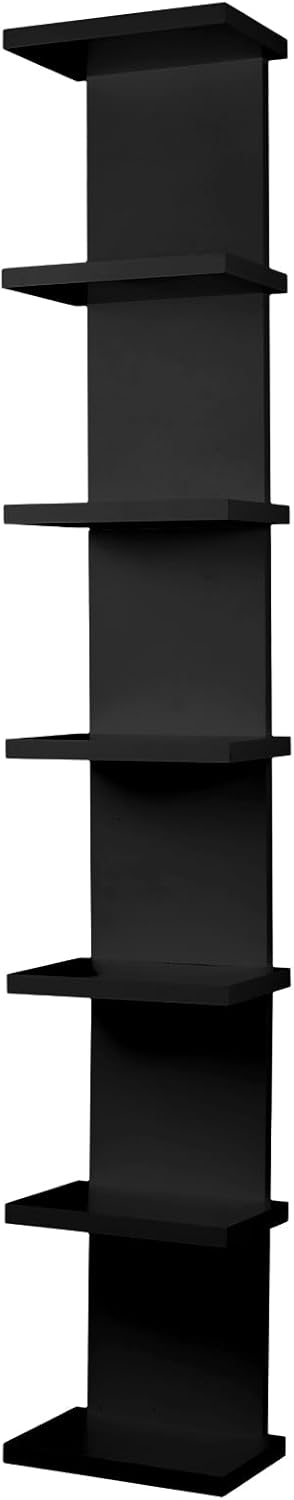 7 Tier Wall Shelf Unit - Black Floating Storage Organizer