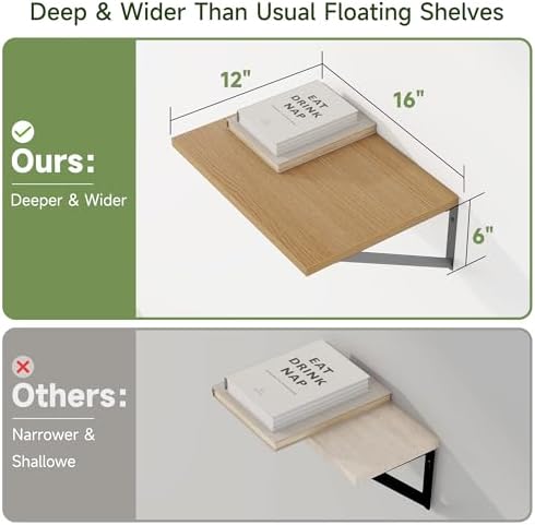 Heimlove 12 Inch Deep Floating Shelves Set of 4