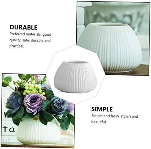 1 Pc Elegant Ceramic Flower Vase with Vertical Stripes