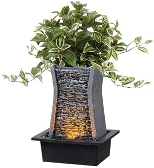 GOSSI Tabletop Water Fountain with LED Lights and Plastic Pot