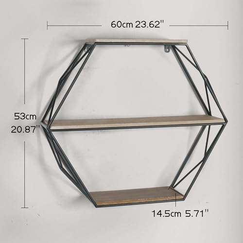Oakrain Black Floating Wall Shelf Hexagon Living Room Bedroom