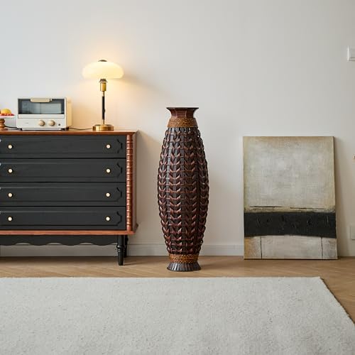 39 Inches Hand Woven Bamboo Floor Vase - Elegant Decor