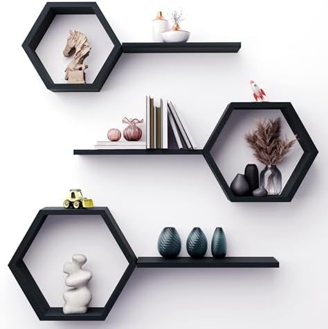 Hexagon Floating Shelves Set of 6 Carbonized Black