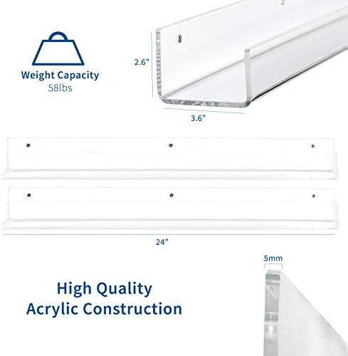 VIVO Dual Acrylic Floating Bookshelves 24 Inch 2 Pack