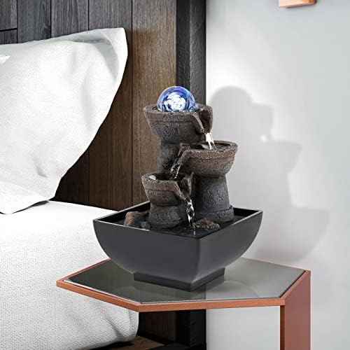 Dyna-Living Water Fountain Indoor Tabletop with Lights for Relaxation and Decor
