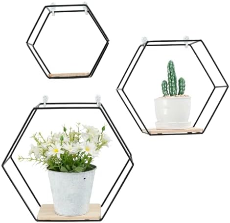 3PCS Hexagon Floating Shelves Black Wall Mount