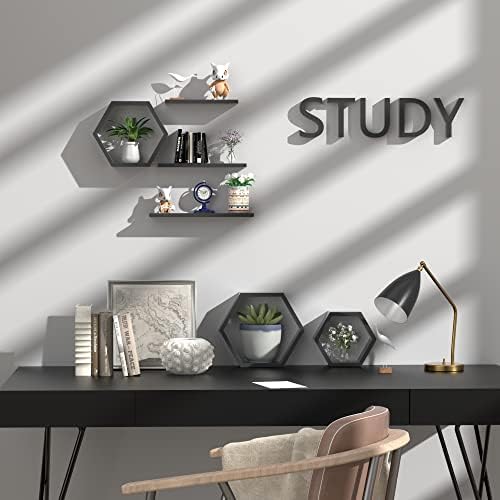 Ecowillon Hexagon Floating Shelves Set of 6 Black