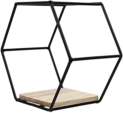 Happyyami Black Iron Hexagon Wall Mounted Storage Shelf