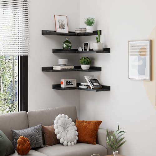4-Tier Corner Floating Shelves Black