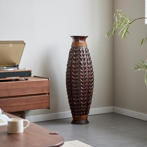 39 Inches Hand Woven Bamboo Floor Vase - Elegant Decor