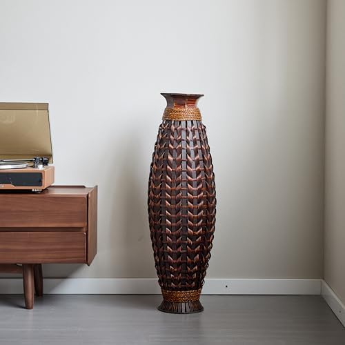 39 Inches Hand Woven Bamboo Floor Vase - Elegant Decor